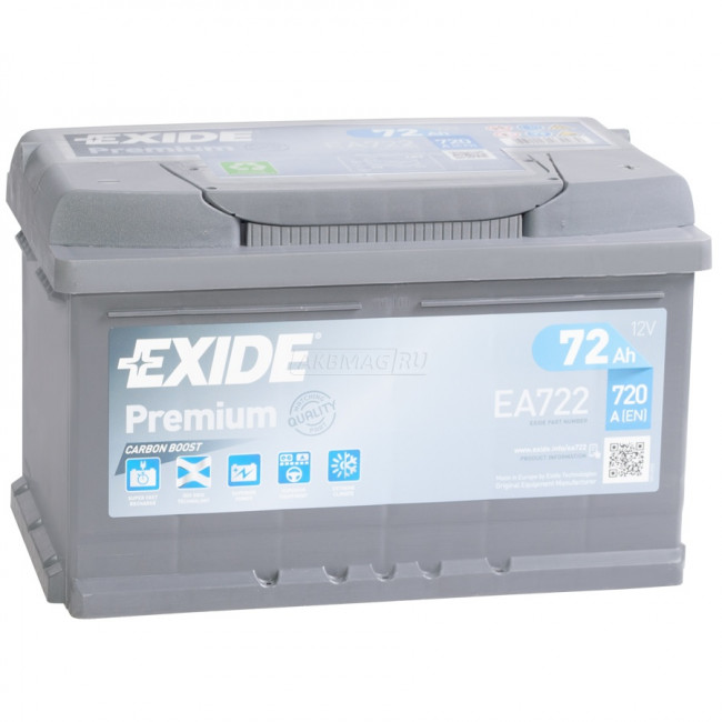 EXIDE Premium EA722 (72R), 720 А, 72 Ач
