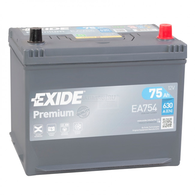 EXIDE Premium EA754 (75R), 630 А, 75 Ач