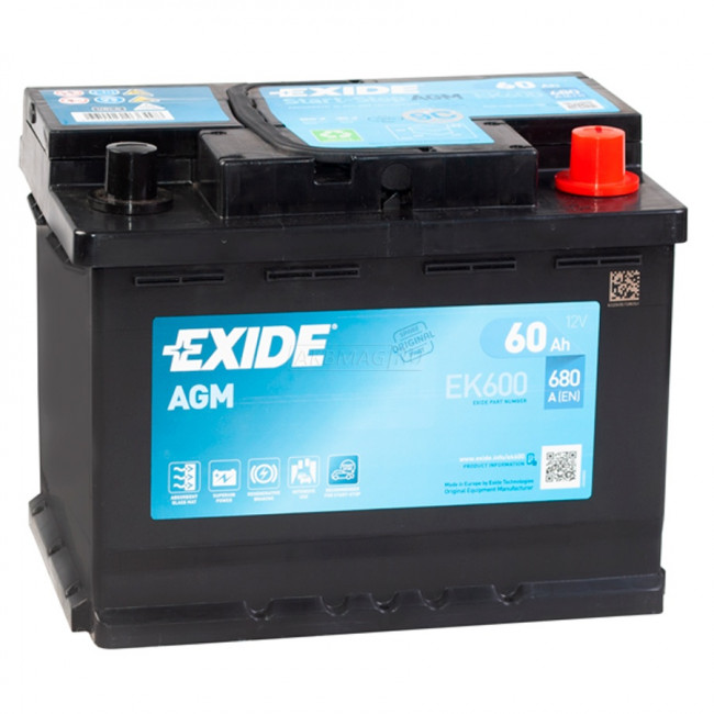 EXIDE Start-Stop AGM EK600 (60R), 680 А, 60 Ач