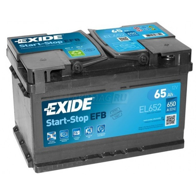 EXIDE Start-Stop EFB EL652 (65R), 650 А, 65 Ач
